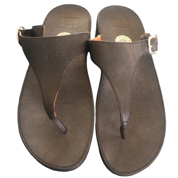 FitFlop Women's Lulu Leather Toe-Post Thong Sandals 7 Black Micro Wobbleboard - Picture 1 of 6